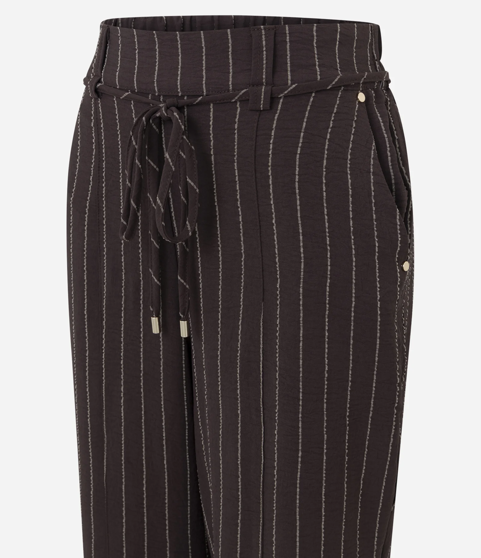 Calça Wide Leg com Estampa Listrada e Cordão para Amarração Marrom 6