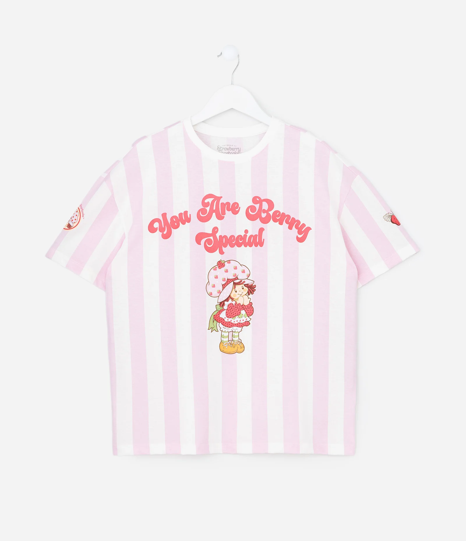 Camiseta Infantil Oversized Listrada Moranguinho Sport Club – Tam 7 a 16 Anos Rosa/Branco 1