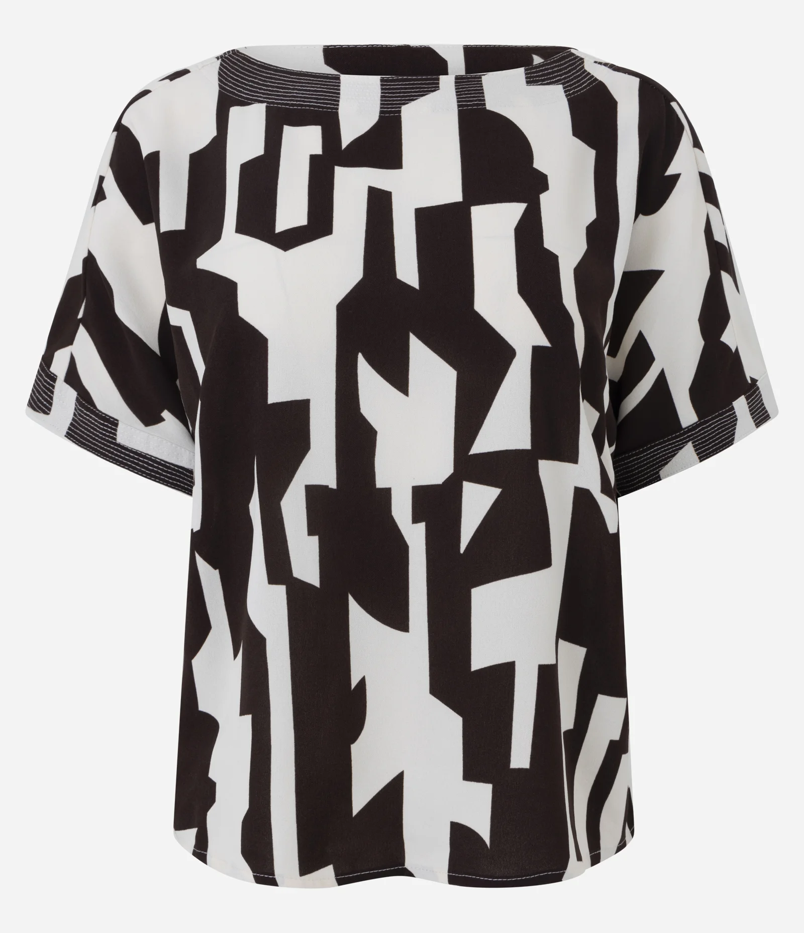 Blusa em Airflow com Estampa Abstrata Off White/Marrom 1