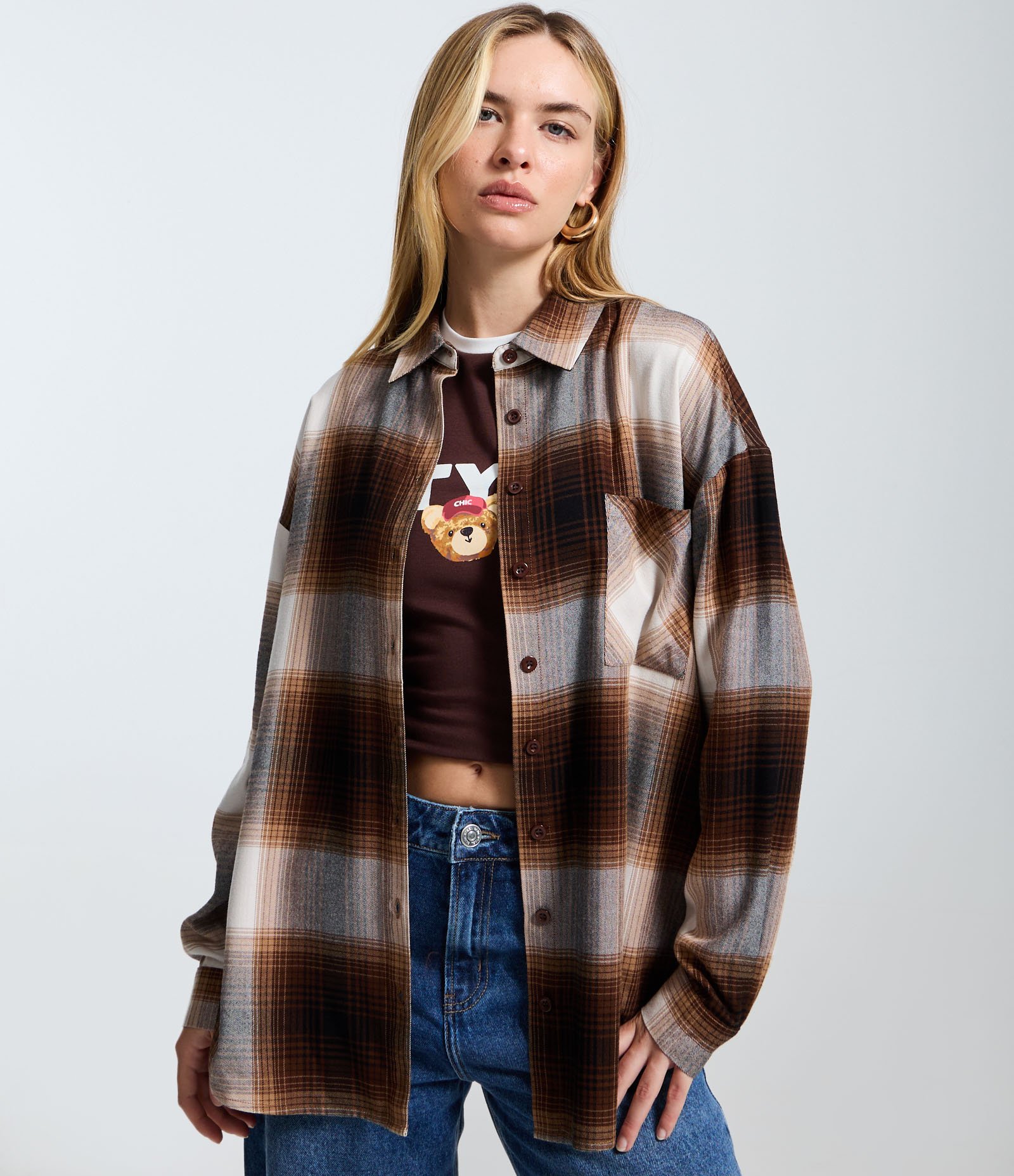 Camisa Regular Manga Longa em Flanela Xadrez Marrom 3