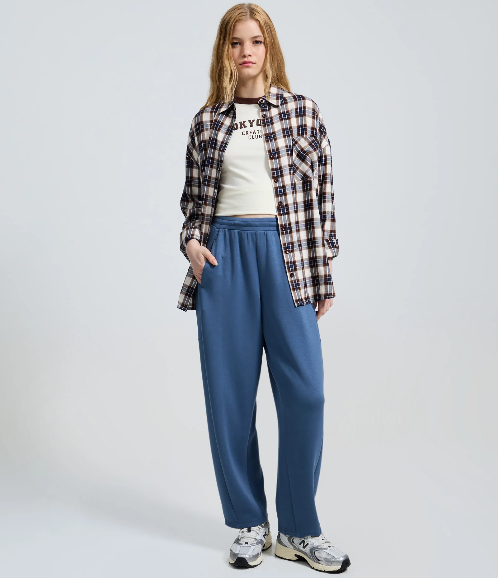 Camisa Regular Manga Longa em Flanela Xadrez Azul 2