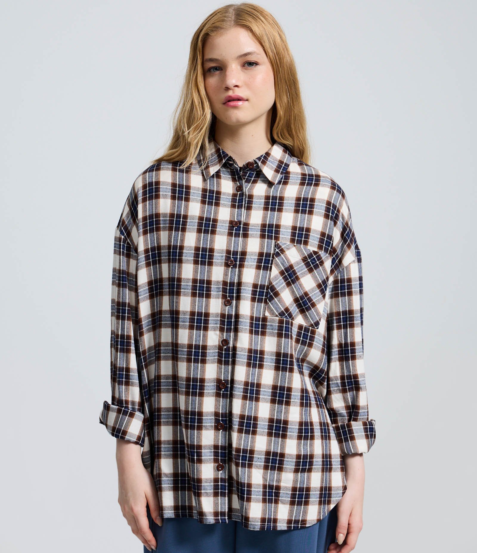 Camisa Regular Manga Longa em Flanela Xadrez Azul 3