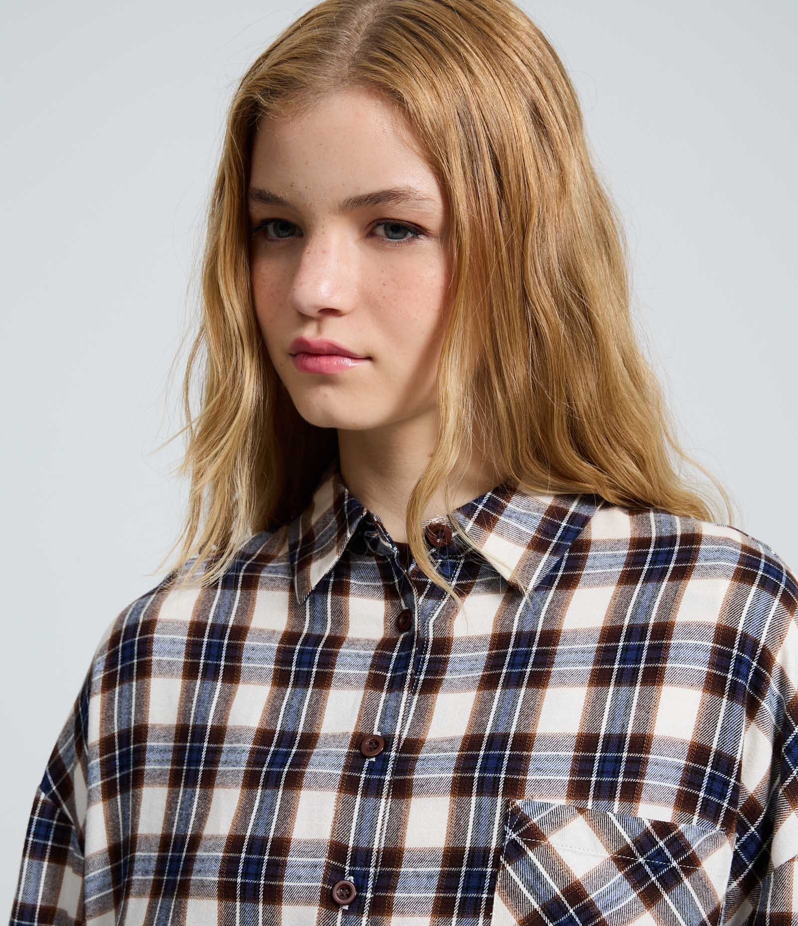 Camisa Regular Manga Longa em Flanela Xadrez Azul 4