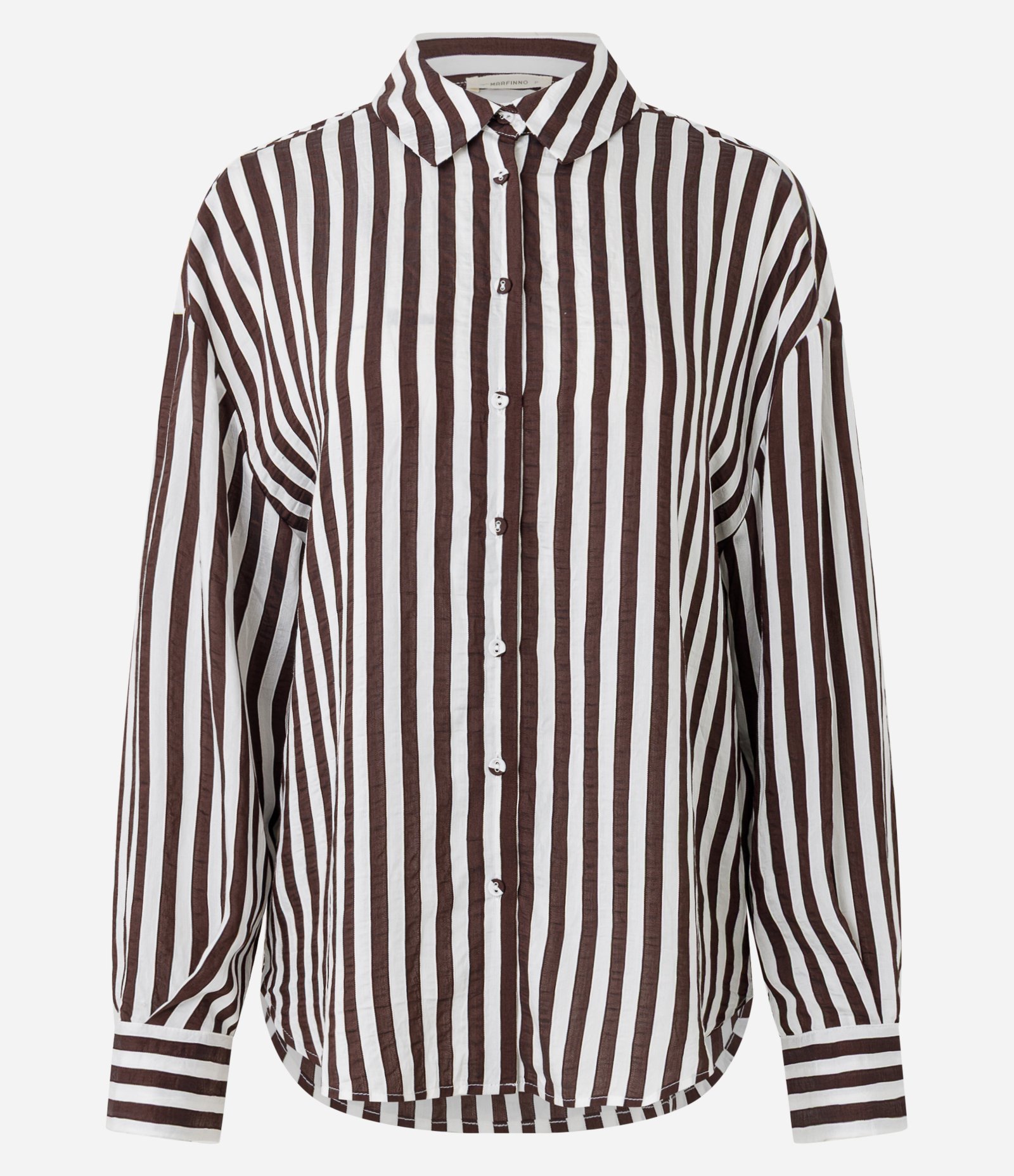 Camisa em Viscose com Listras Fio Tinto Off White/Marrom 5