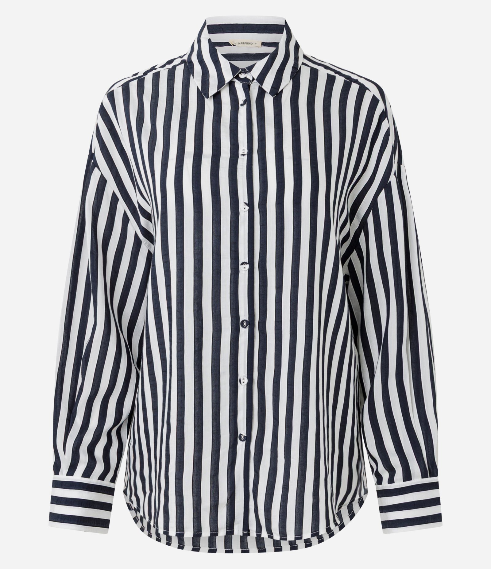 Camisa em Viscose com Listras Fio Tinto Off White/Azul 1