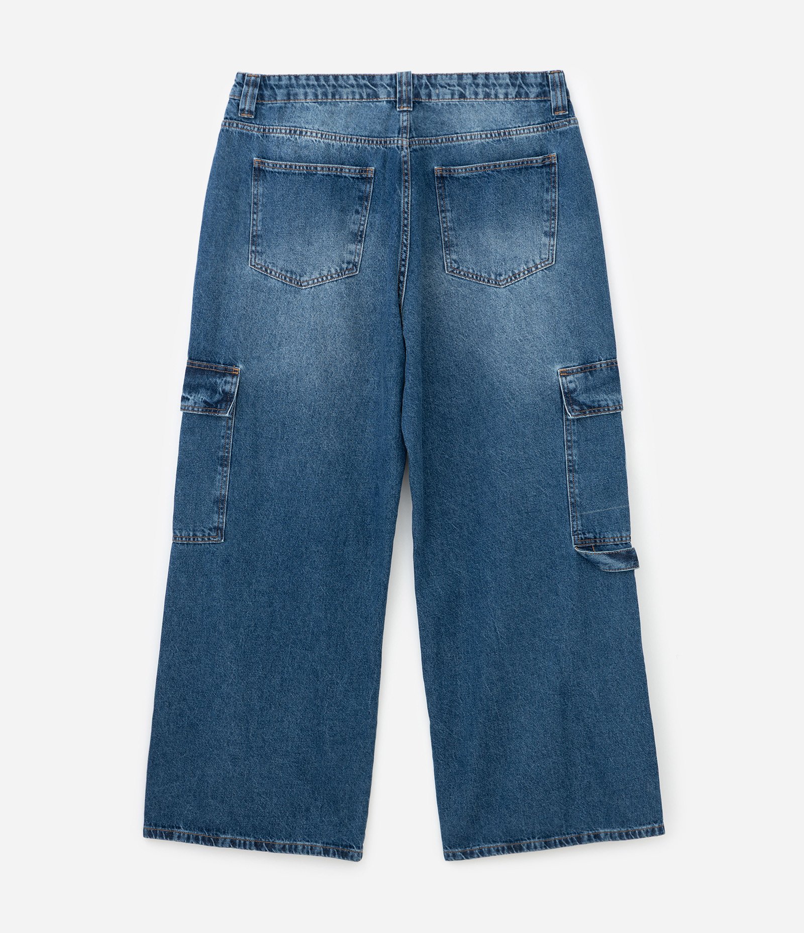 Calça Jeans Reta com Bolsos Cargos Curve & Plus Size Azul 8