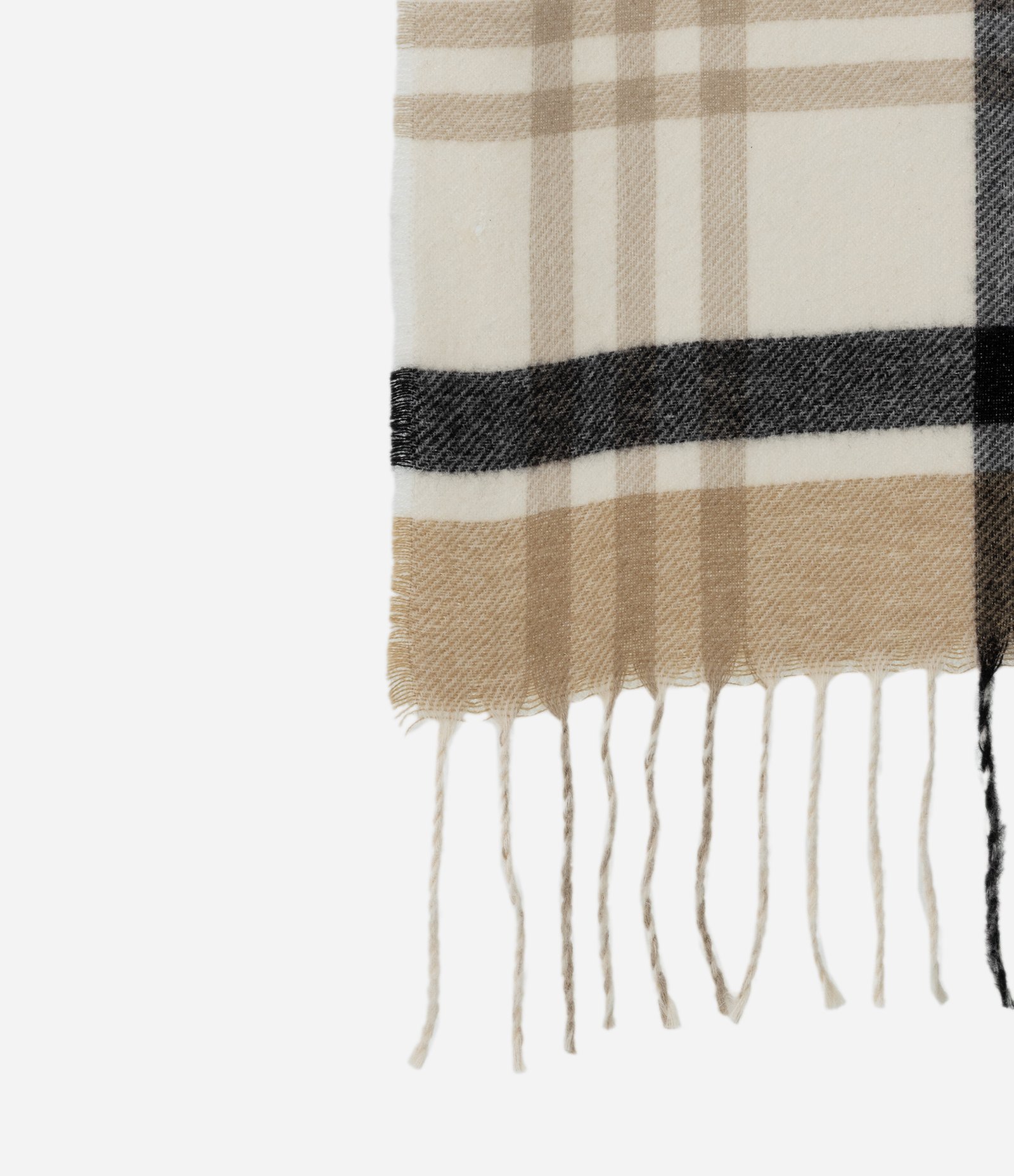 Cachecol em Tricô Xadrez com Franjas Bege/Preto 4