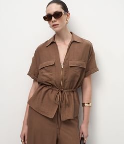 Blusa em Viscose com Zíper e Amarração Frontal