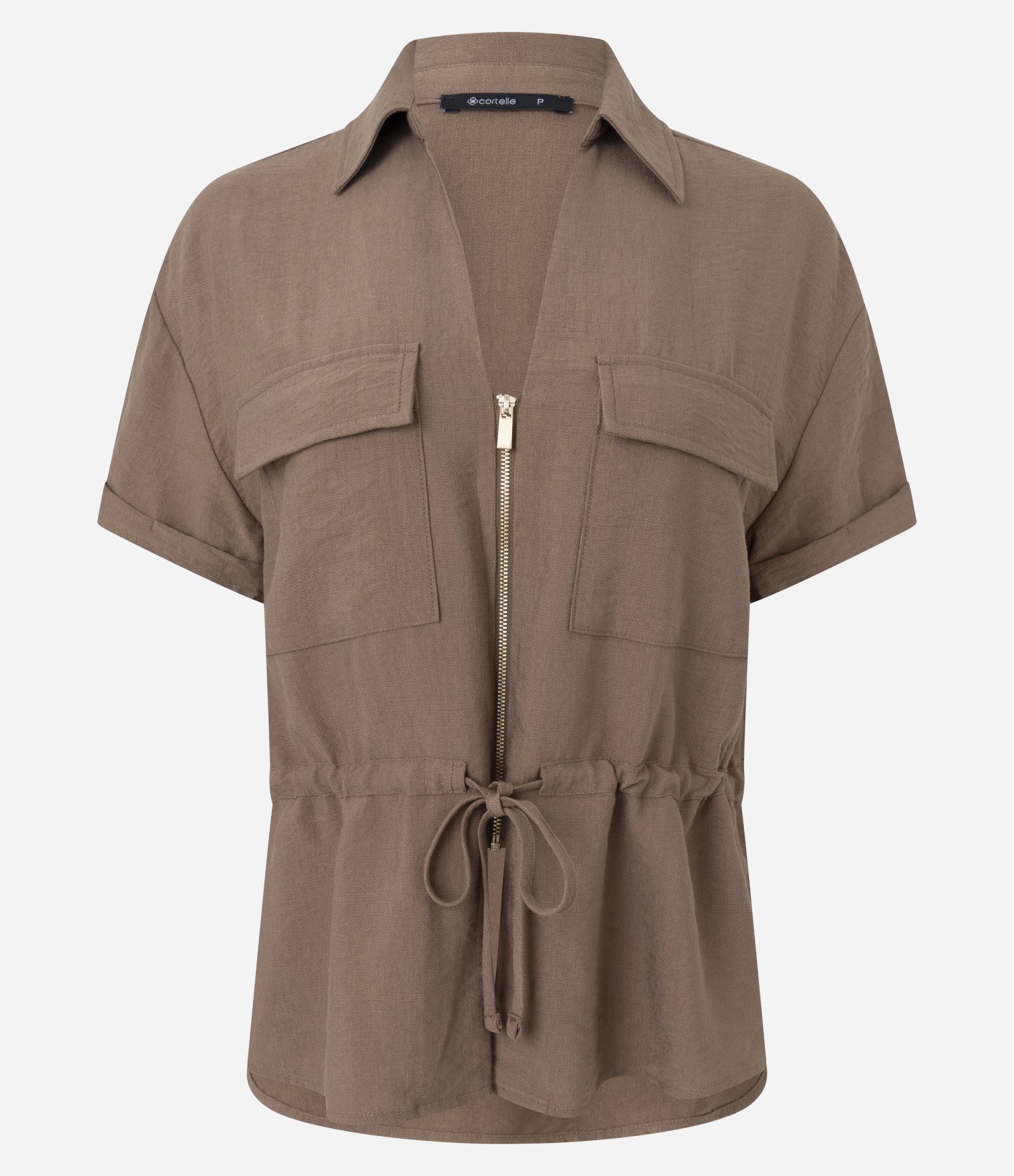 Blusa em Viscose com Zíper e Amarração Frontal Marrom 5