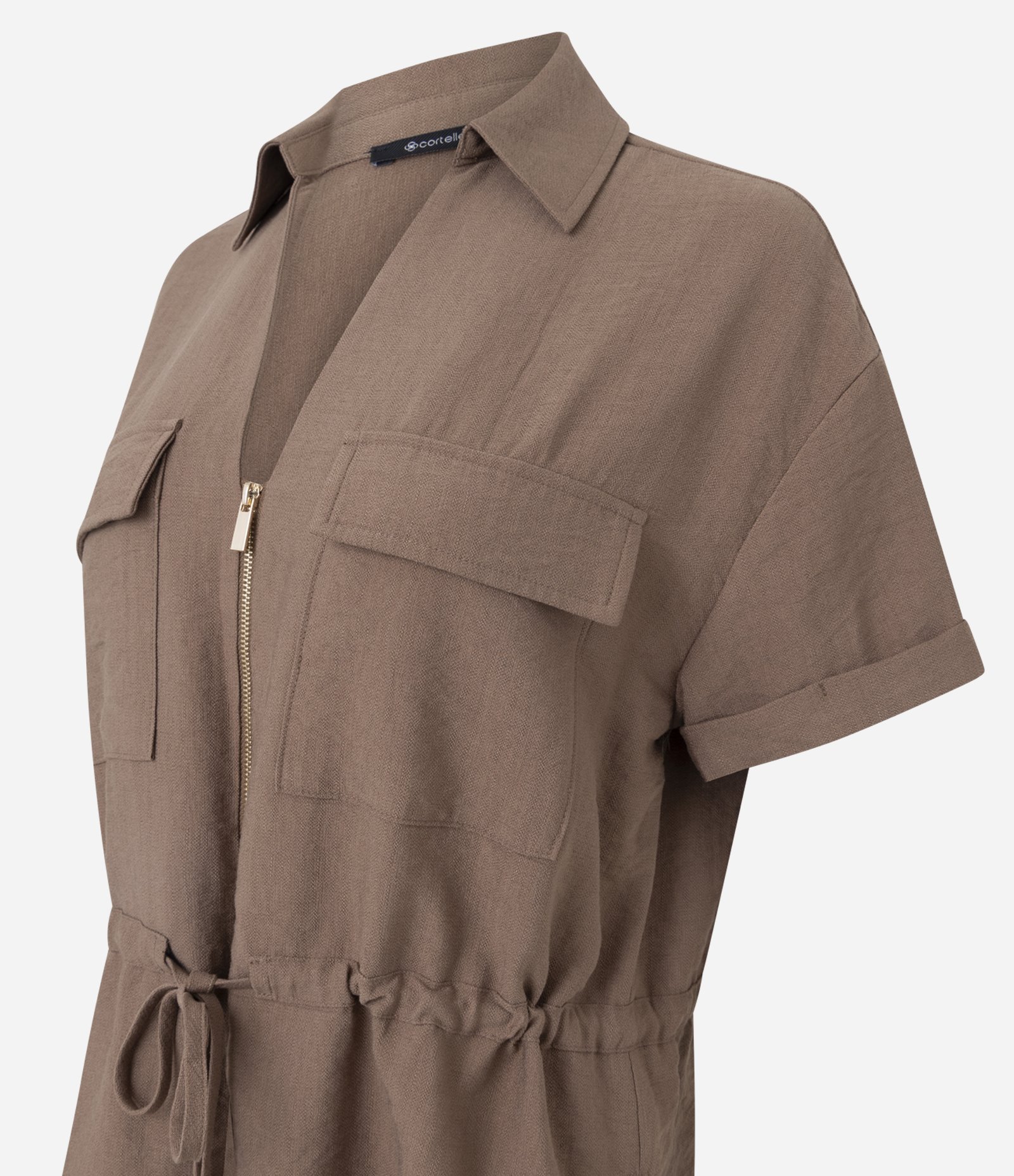 Blusa em Viscose com Zíper e Amarração Frontal Marrom 6