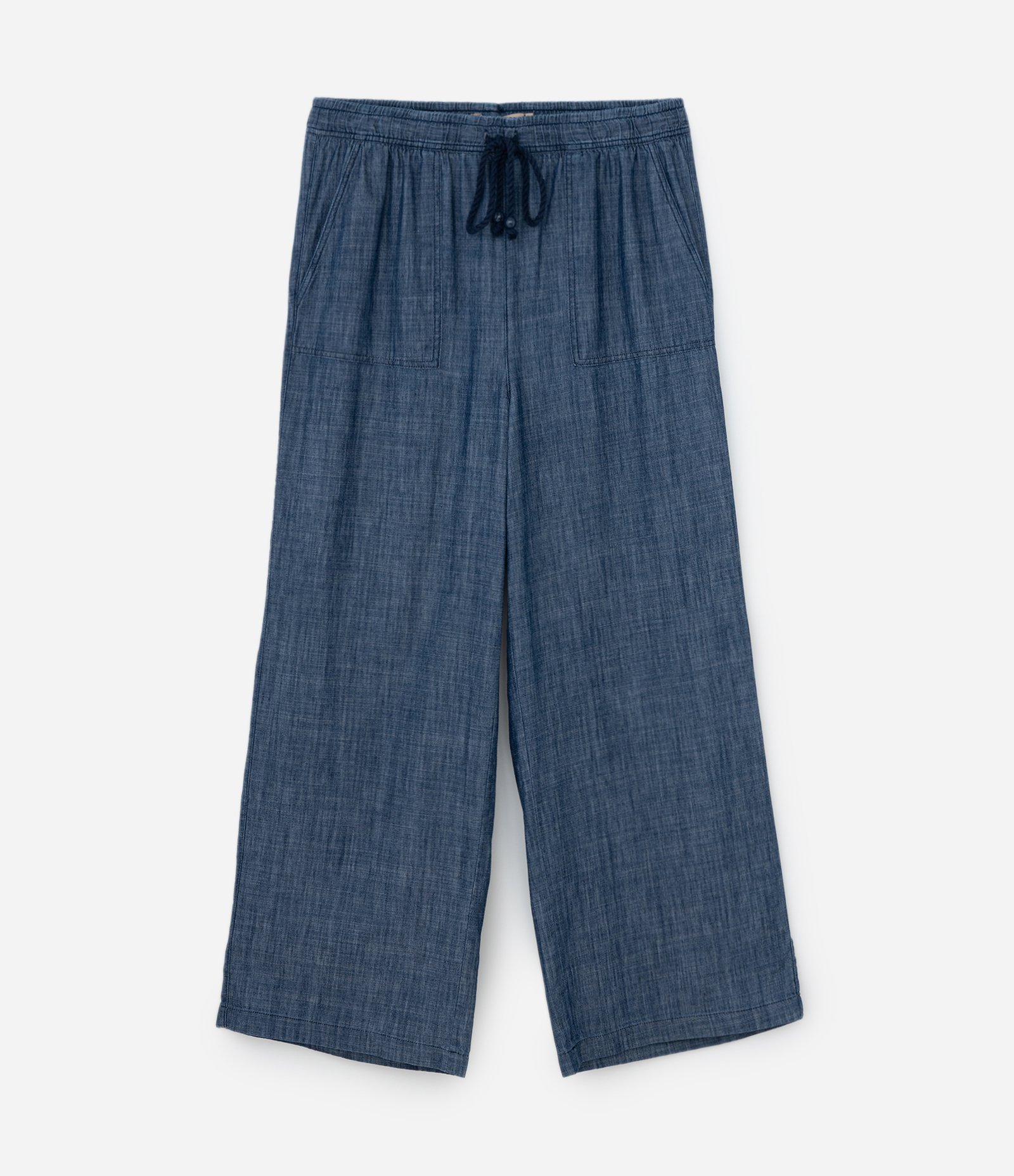 Calça Pantalona em Jeans Leve com Amarração no Cós Azul 5