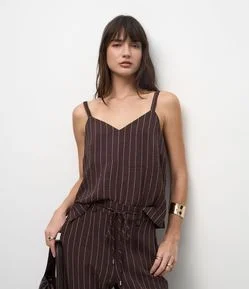 Blusa com Alças Largas e Estampa Listras em Fio Tinto