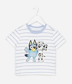 Camiseta Infantil com Listras e Estampa Bordada Bluey - Tam 1 a 8 anos
