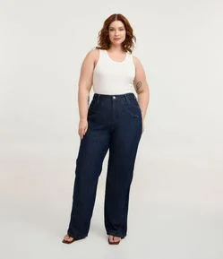 Calça Jeans Reta com Recorte Frontal Curve & Plus Size 