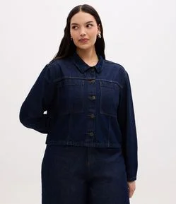 Jaqueta Cropped Jeans com Bolsos Frontais Curve & Plus Size