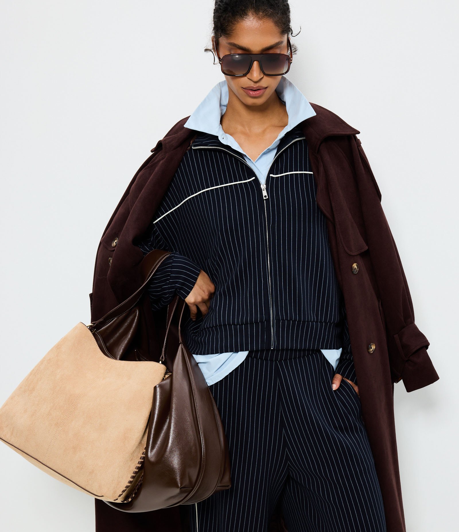 Jaqueta Regular em Moletom sem Felpa com Estampa Listrada Azul 1