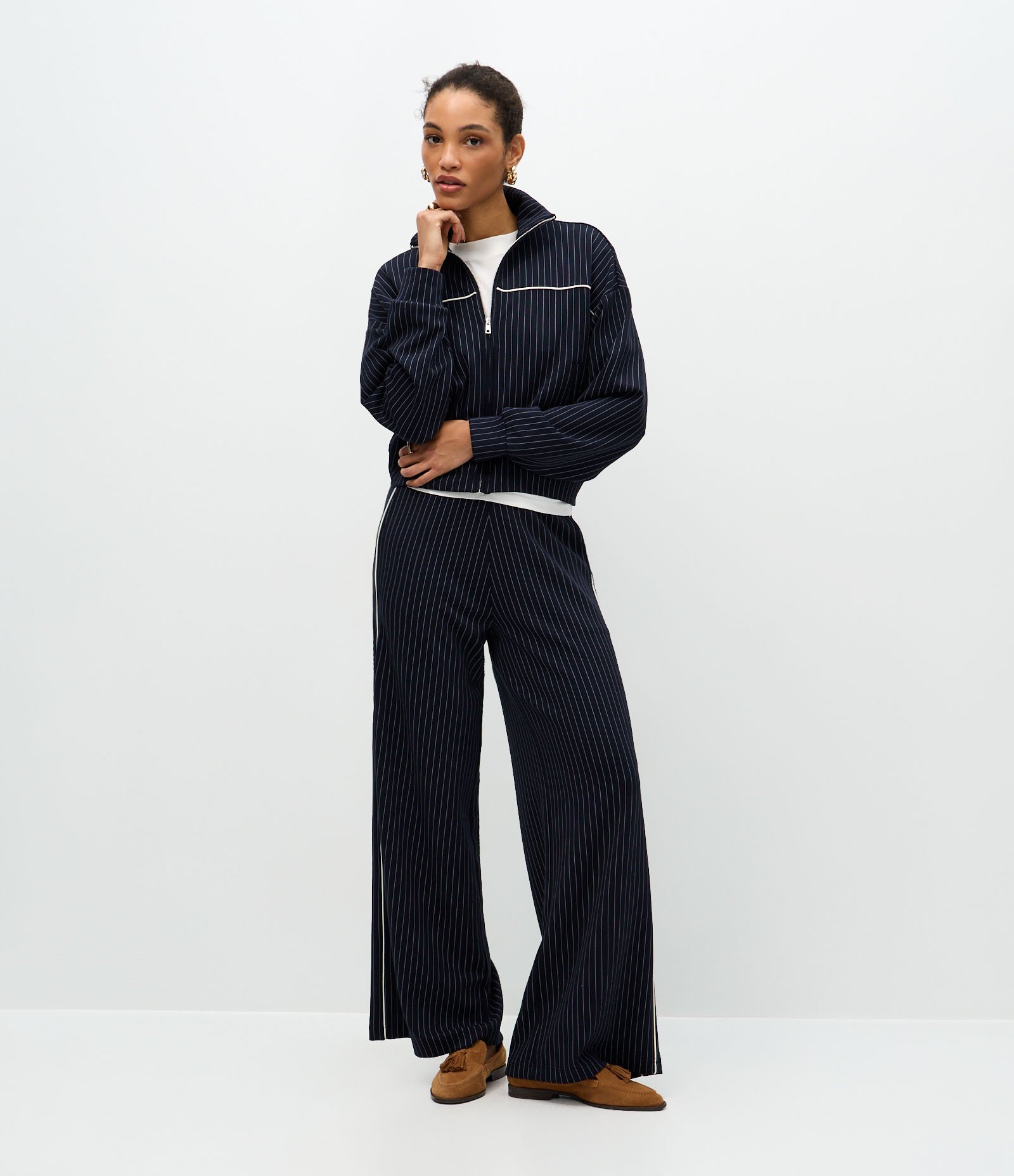 Jaqueta Regular em Moletom sem Felpa com Estampa Listrada Azul 3