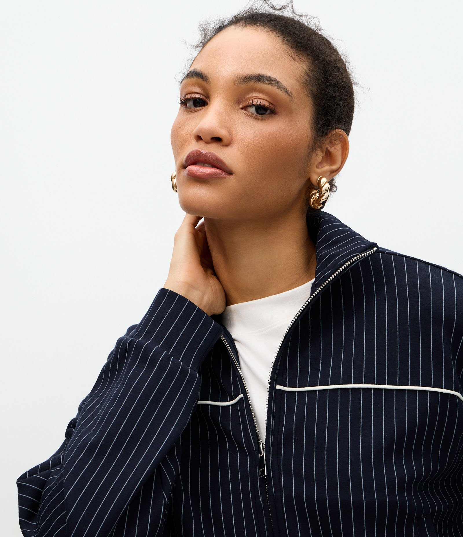 Jaqueta Regular em Moletom sem Felpa com Estampa Listrada Azul 4