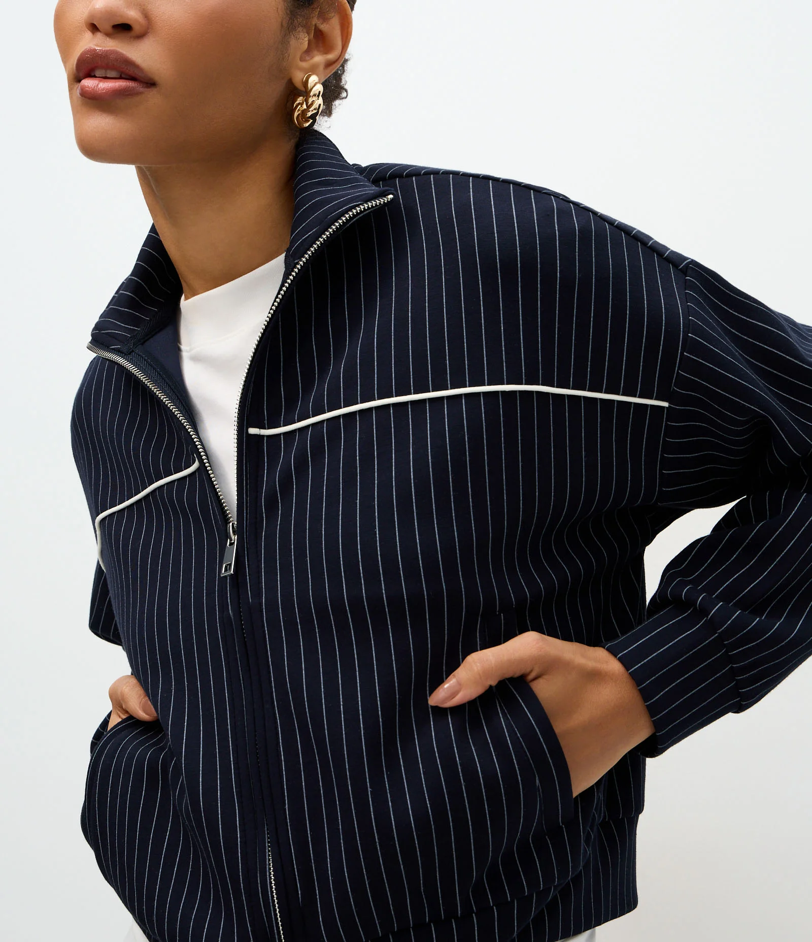 Jaqueta Regular em Moletom sem Felpa com Estampa Listrada Azul 5