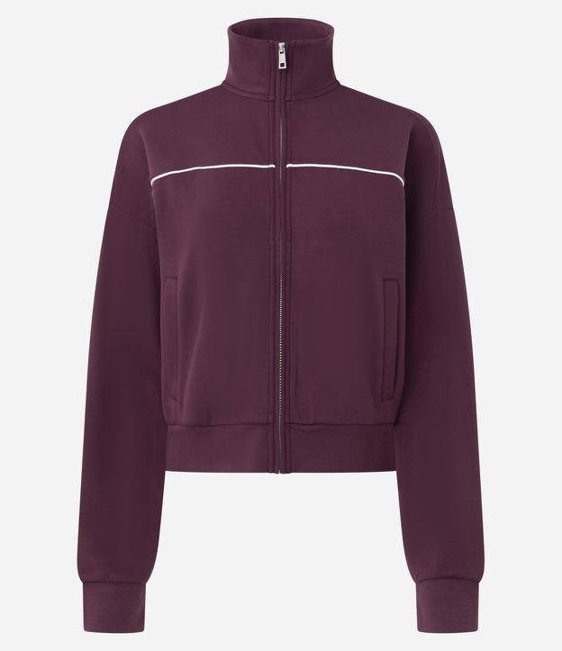 Jaqueta Moletom com Zíper e Piping Frontal