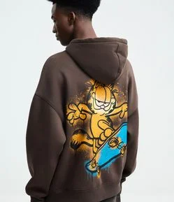 Moletom com Capuz e Estampa Garfield Skatista Grafite