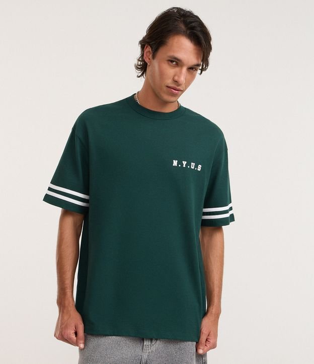 Camiseta Relaxed em Algodão com Listras e Estampa NYUS 93