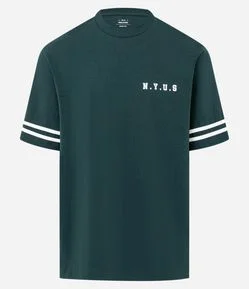 Camiseta Relaxed em Algodão com Listras e Estampa NYUS 93