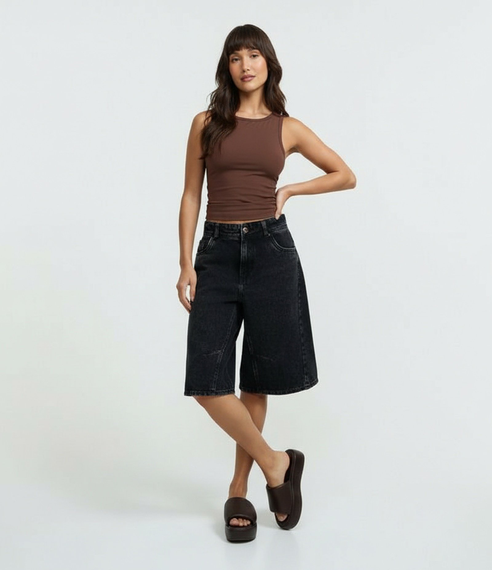 Blusa Regata Básica em Poliamida Marrom 4