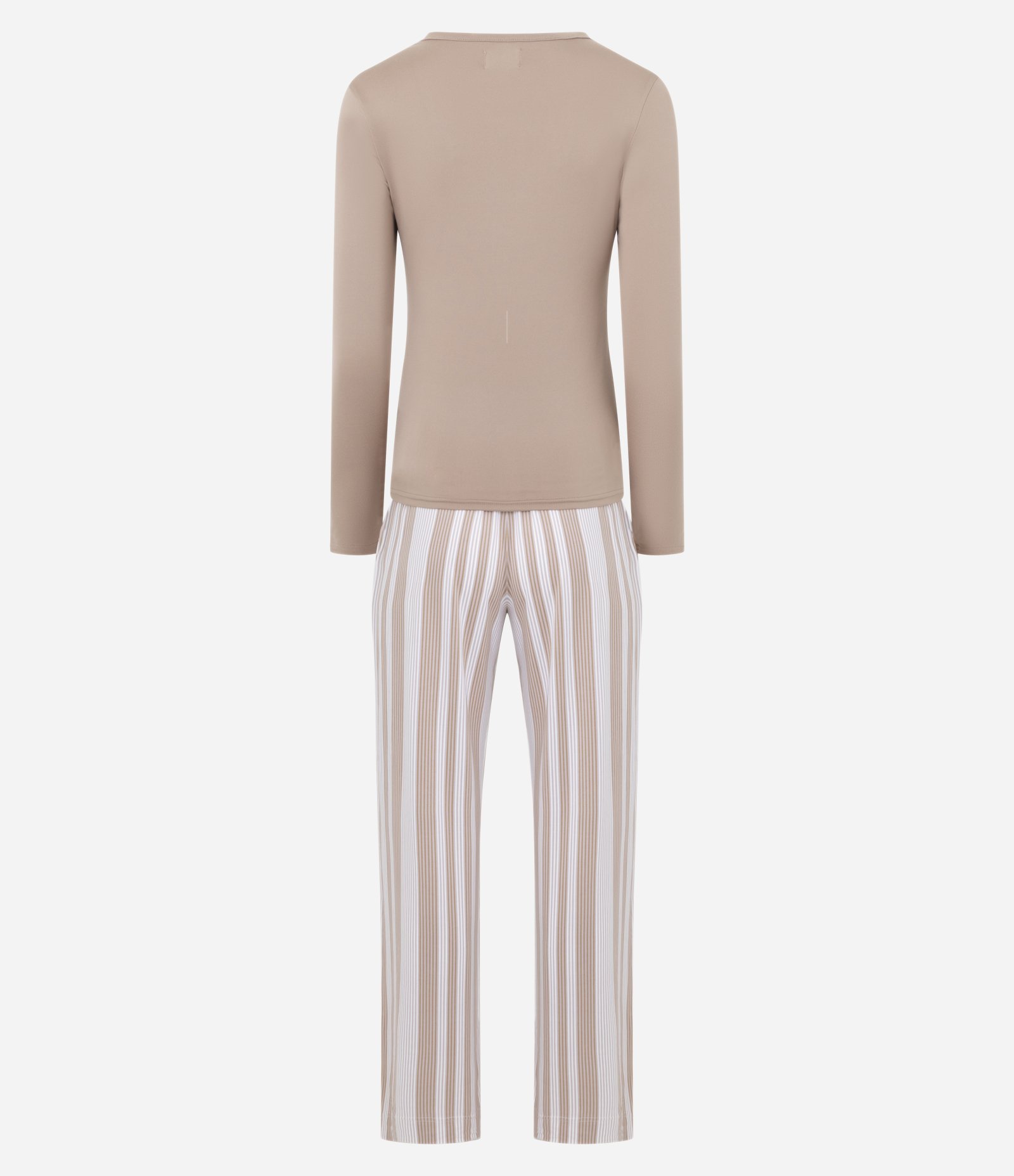 Pijama Longo em Peach Touch com Estampa de Listras Bege 3