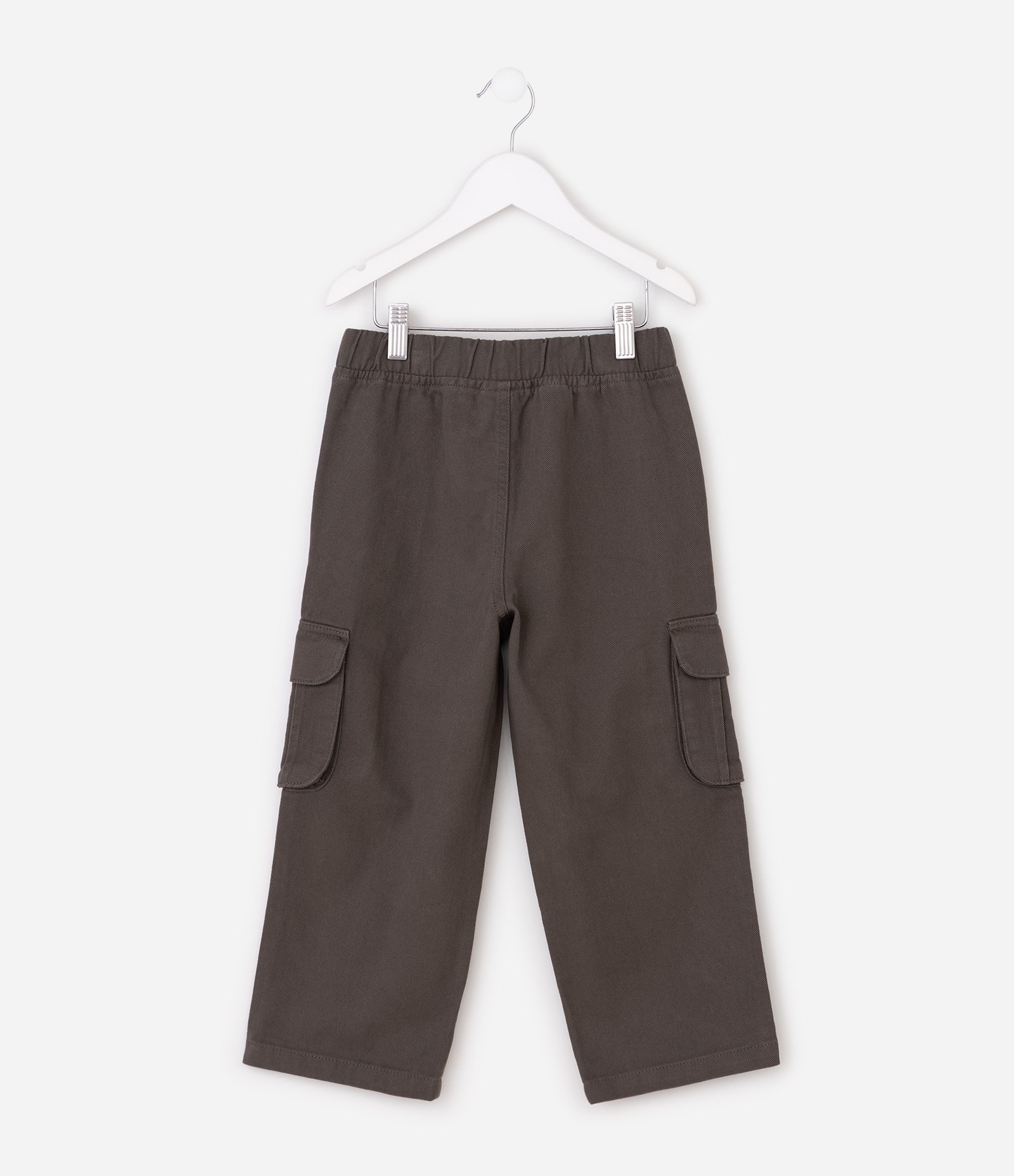 Calça Infantil Baggy em Sarja com Bolsos Cargo - Tam 5 a 14 Anos Cinza 2