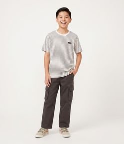 Calça Infantil Baggy Em Sarja Com Bolsos Cargo - Tam 5 a 14 Anos