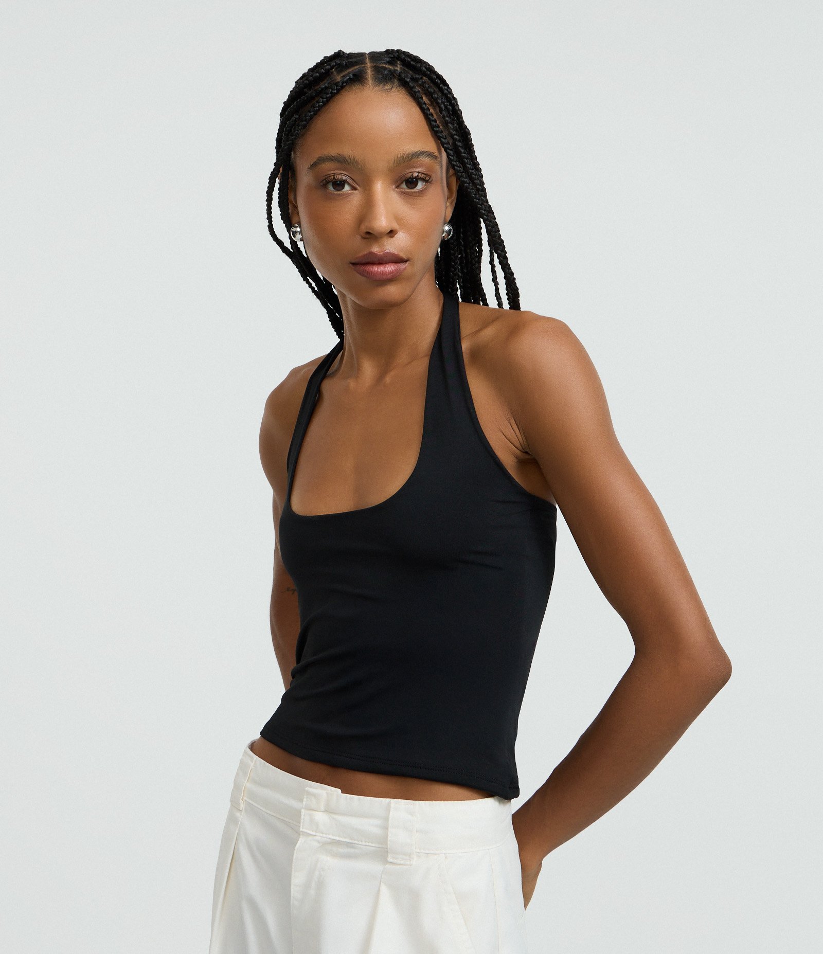 Blusa Frente Única em Microfibra Liso Preto 1