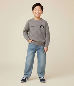 Casaco Infantil em Efeito Tricô Texturizado com Patch e Bordado – Tam 5 a 14 Anos