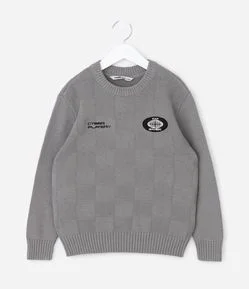 Casaco Infantil em Efeito Tricô Texturizado com Patch e Bordado – Tam 5 a 14 Anos