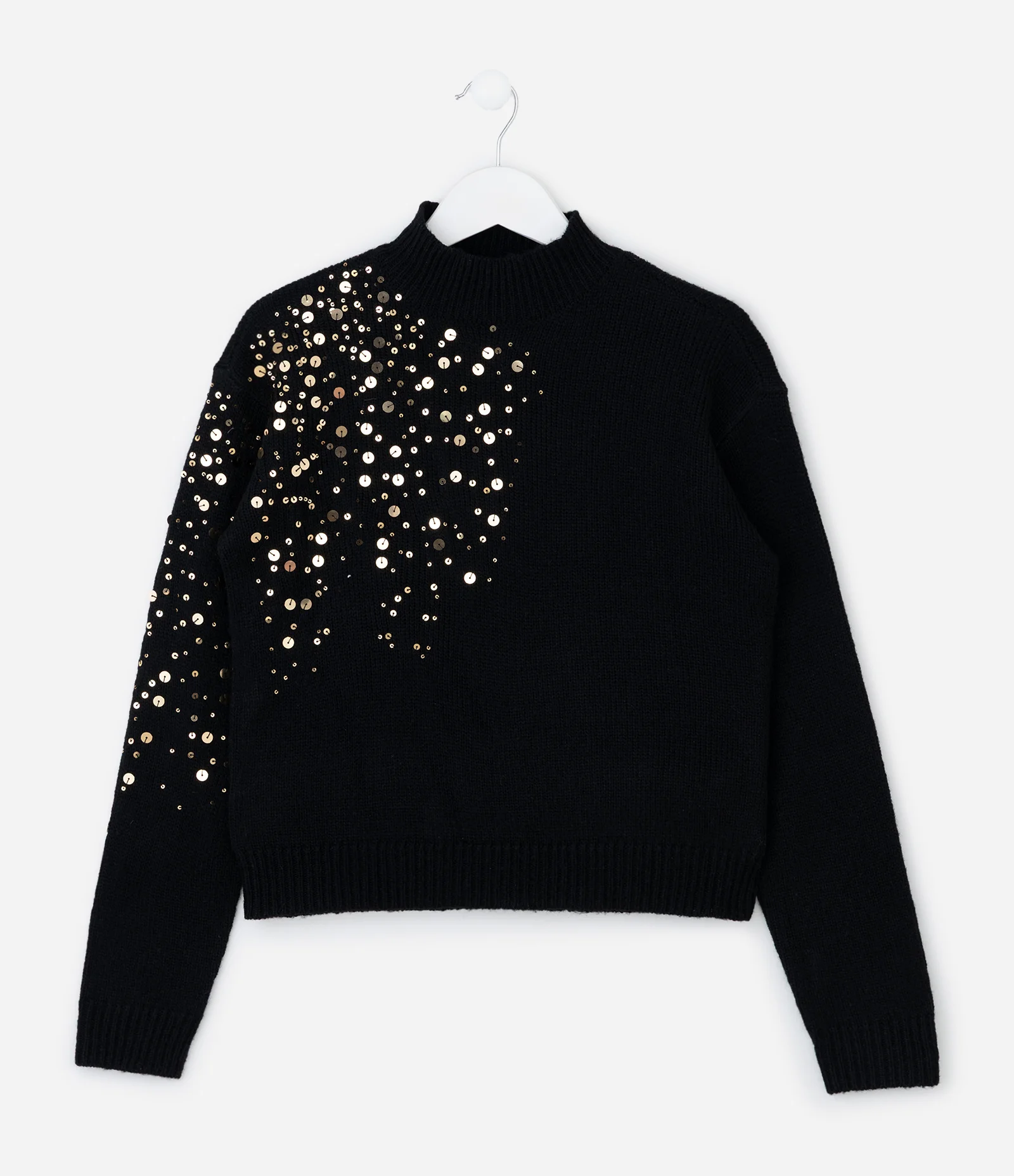 Casaco Infantil em Tricô com Paetês Laterais – Tam 5 a 14 Anos Preto 1