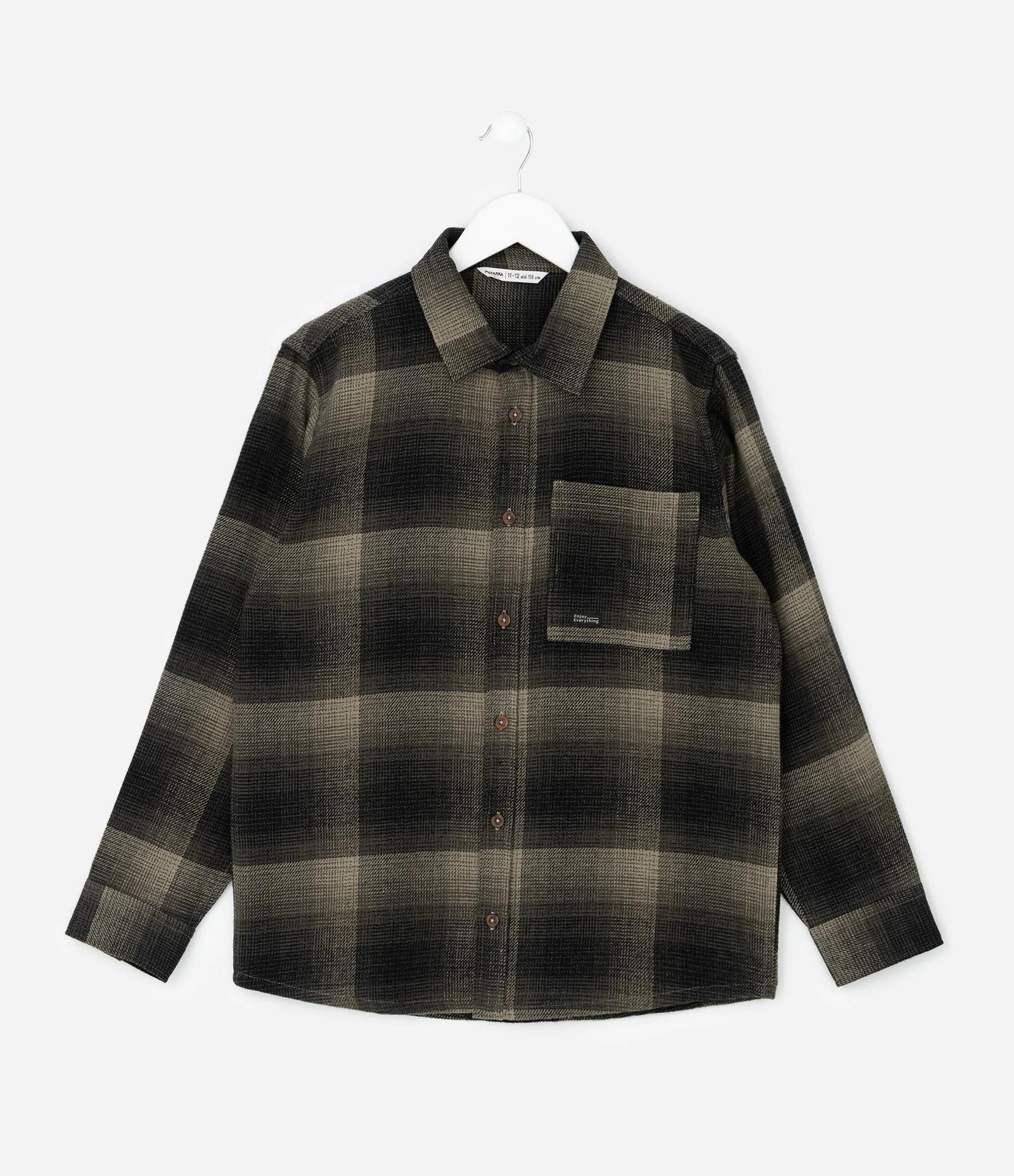 Camisa Infantil Xadrez Manga Longa em Flanela – Tam 5 a 14 Anos verde escuro/Bege 1