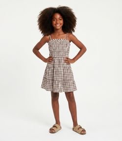 Vestido Infantil com Babados e Estampa Xadrez - Tam 5 a 14 anos