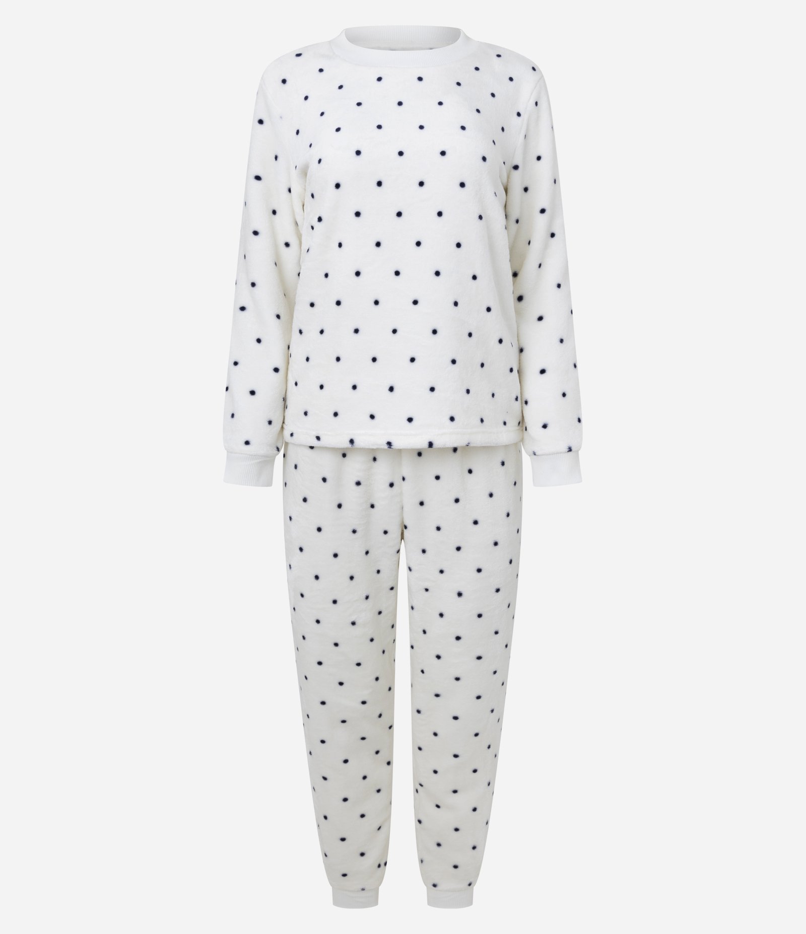 Pijama Pesado Feminino Fleece Estampa Poá Branco 1