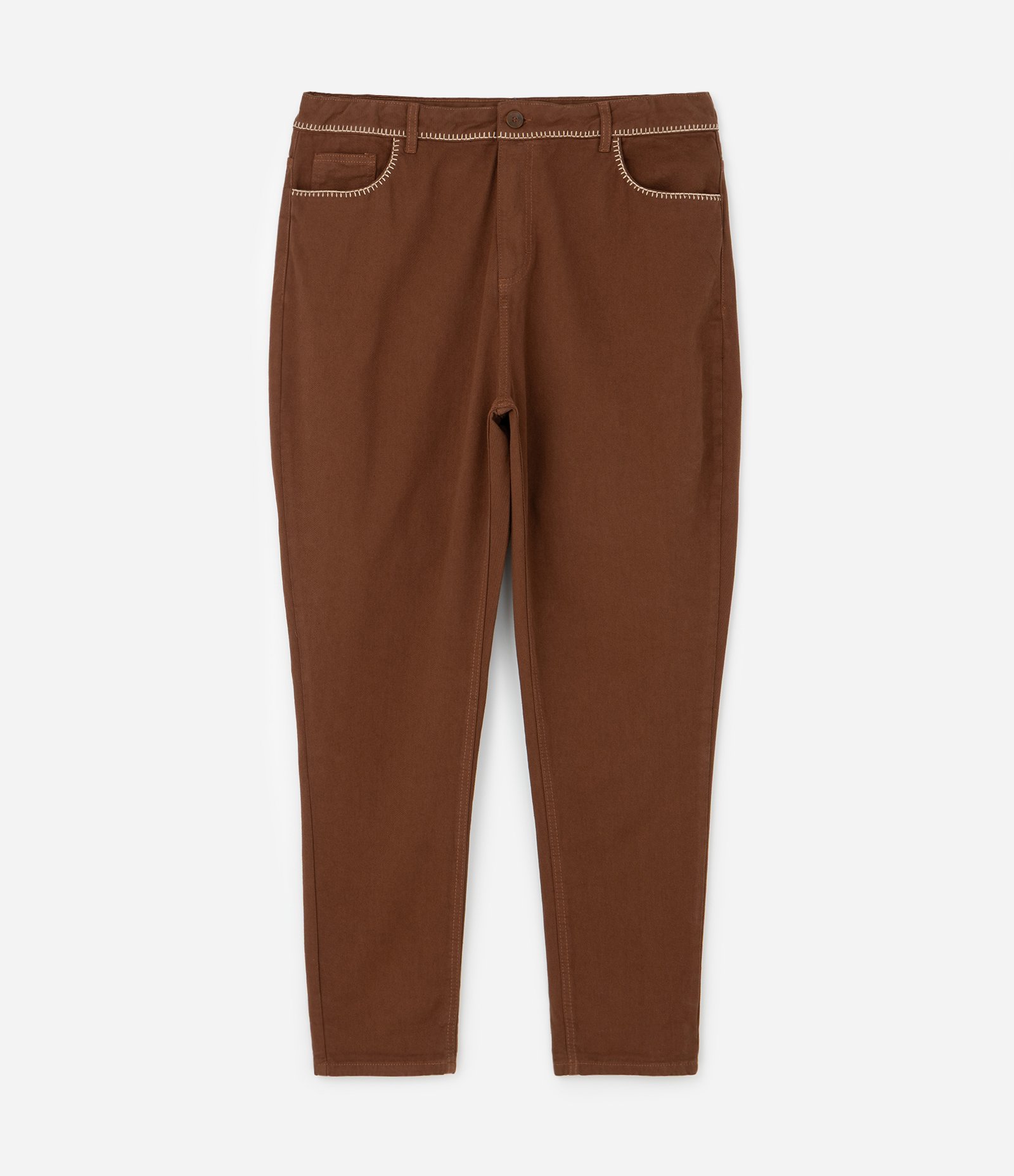 Calça Mom em Sarja com Bordado no Bolso Curve & Plus Size Marrom 6