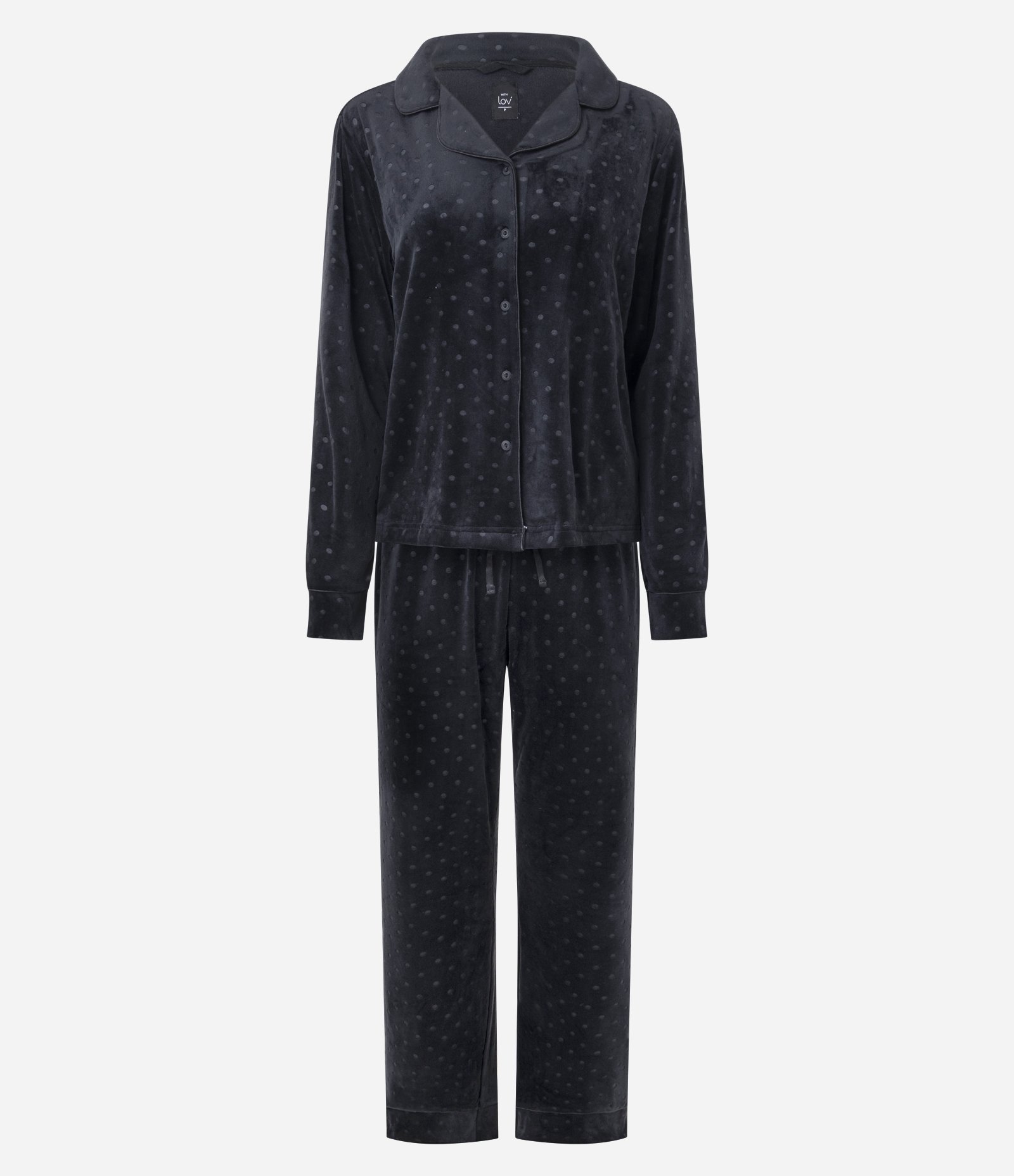 Pijama Longo Americano em Plush com Textura Poá Preto 4