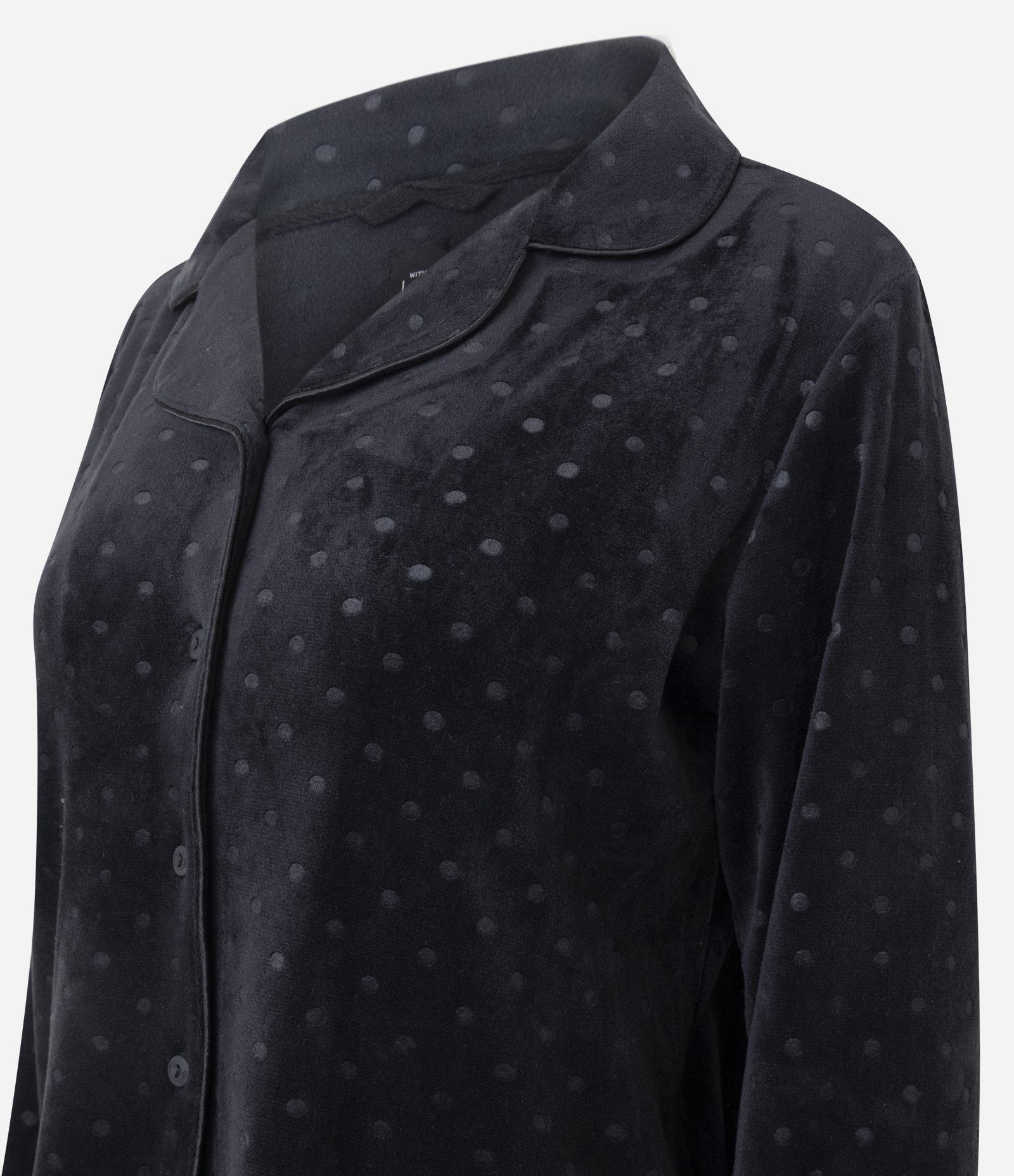 Pijama Longo Americano em Plush com Textura Poá Preto 5