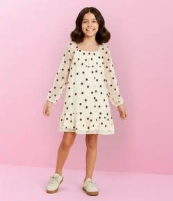 Vestido Infantil em Chiffon Texturizado com Flores Bordadas – Tam 5 a 14 Anos