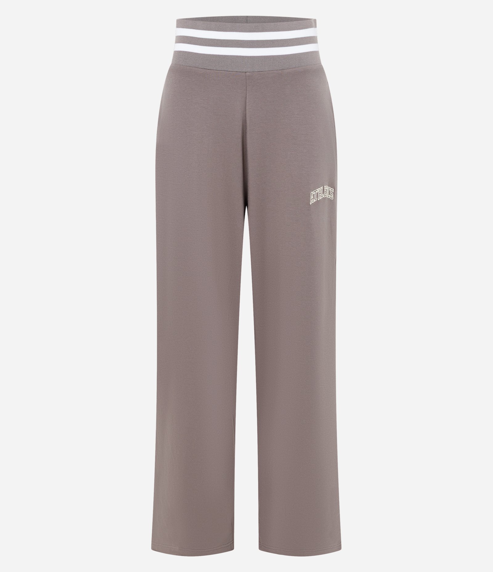 Calça Reta Esportiva em Moletom com Cós em Ribana e Lettering Marrom 5