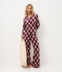 Pijama Longo Americano em Plush em Xadrez Argyle
