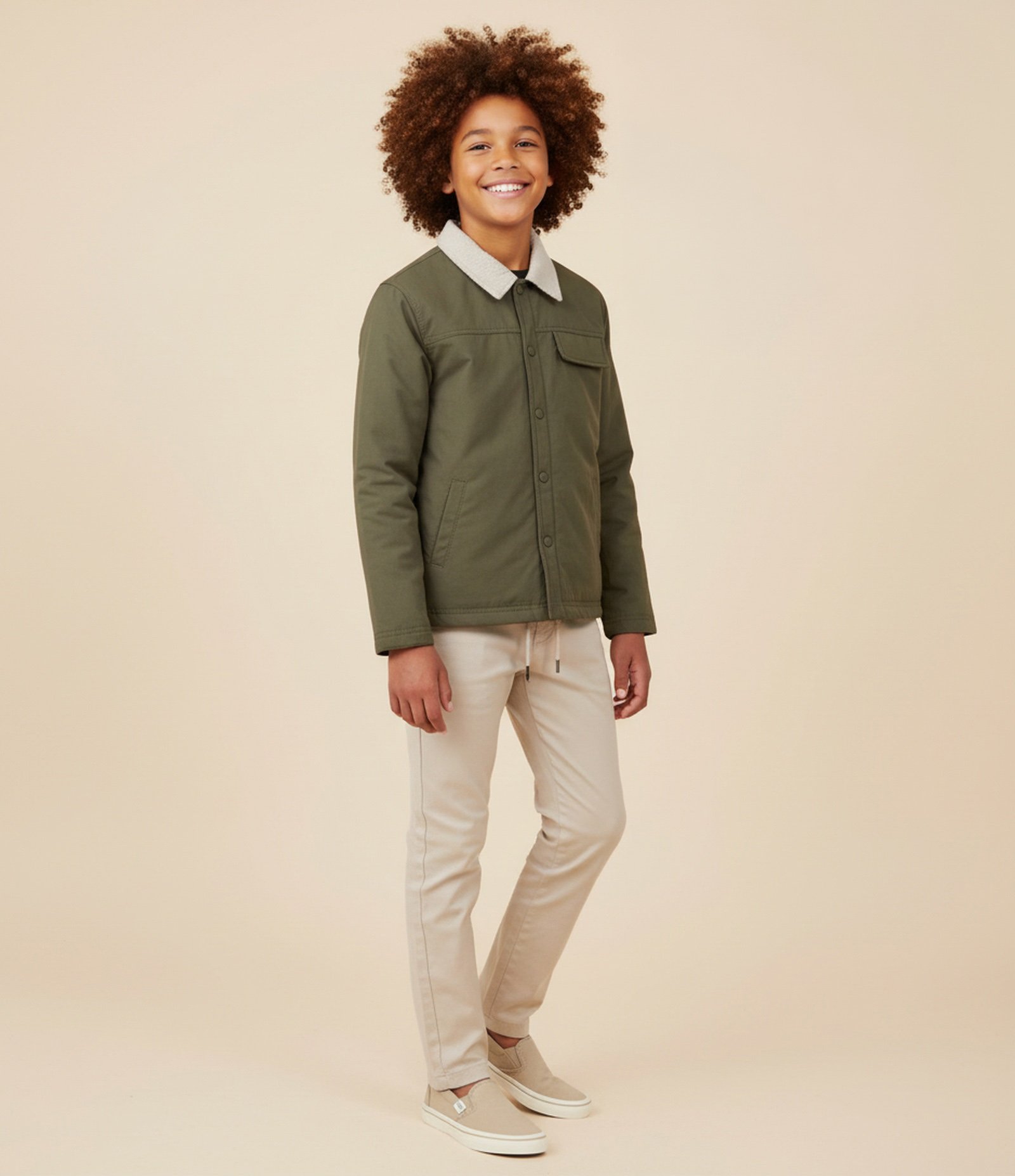 Jaqueta Infantil Bomber em Lona Esportiva – Tam 5 a 14 Anos Verde Oliva 1