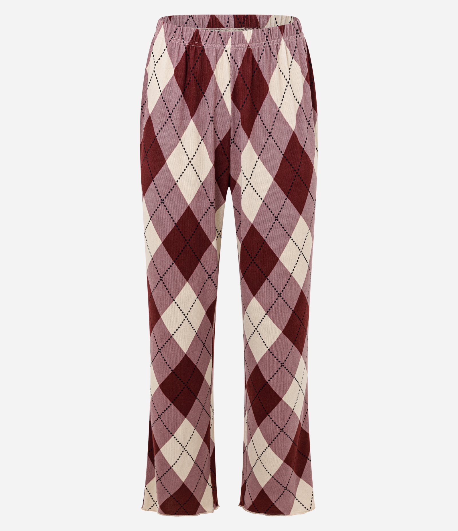 Pijama Longo em Tricô com Calça Xadrez Argyle Bege 3