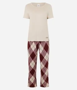Pijama Longo em Tricô com Calça Xadrez Argyle