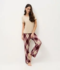 Pijama Longo em Tricô com Calça Xadrez Argyle