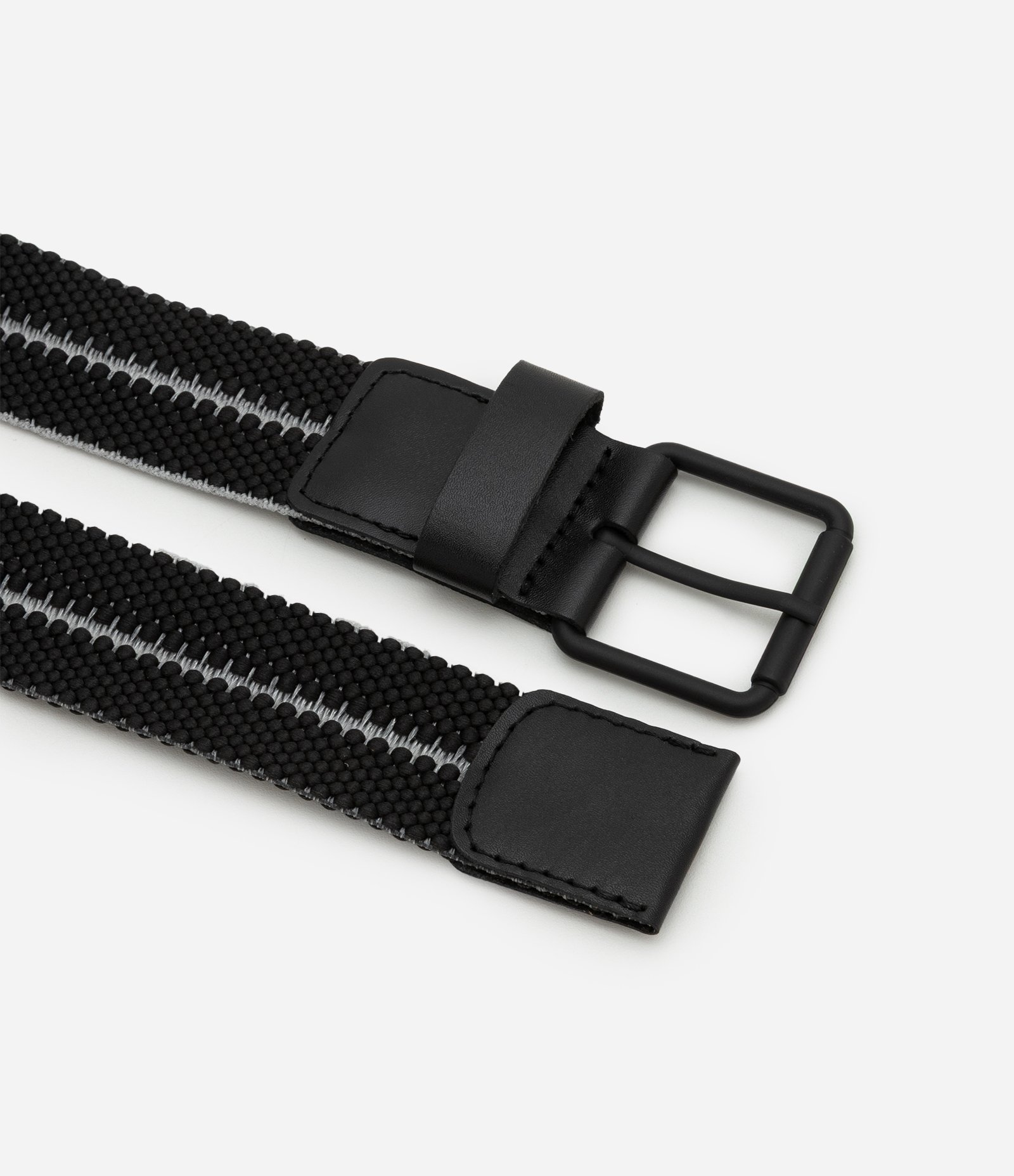 Cinto em Pu com Listras Contrastantes  e Ponteira de couro Preto 2