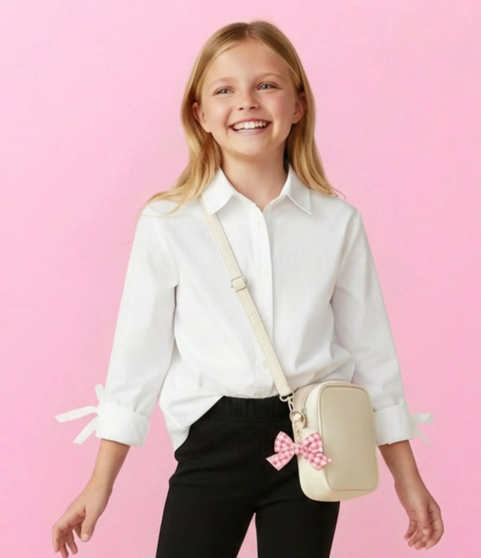 Camisa Infantil Relaxed com Laços nas Mangas – Tam 5 a 14 Anos Branco 2